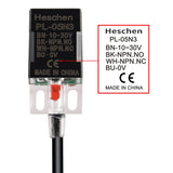 Heschen Square Inductive Proximity Sensor Switch, Non-Shield Type, PL-05N3, Detector Distance 5mm, 10-30VDC 200mA, NPN NO+NC, 4 Wire,Pack of 5