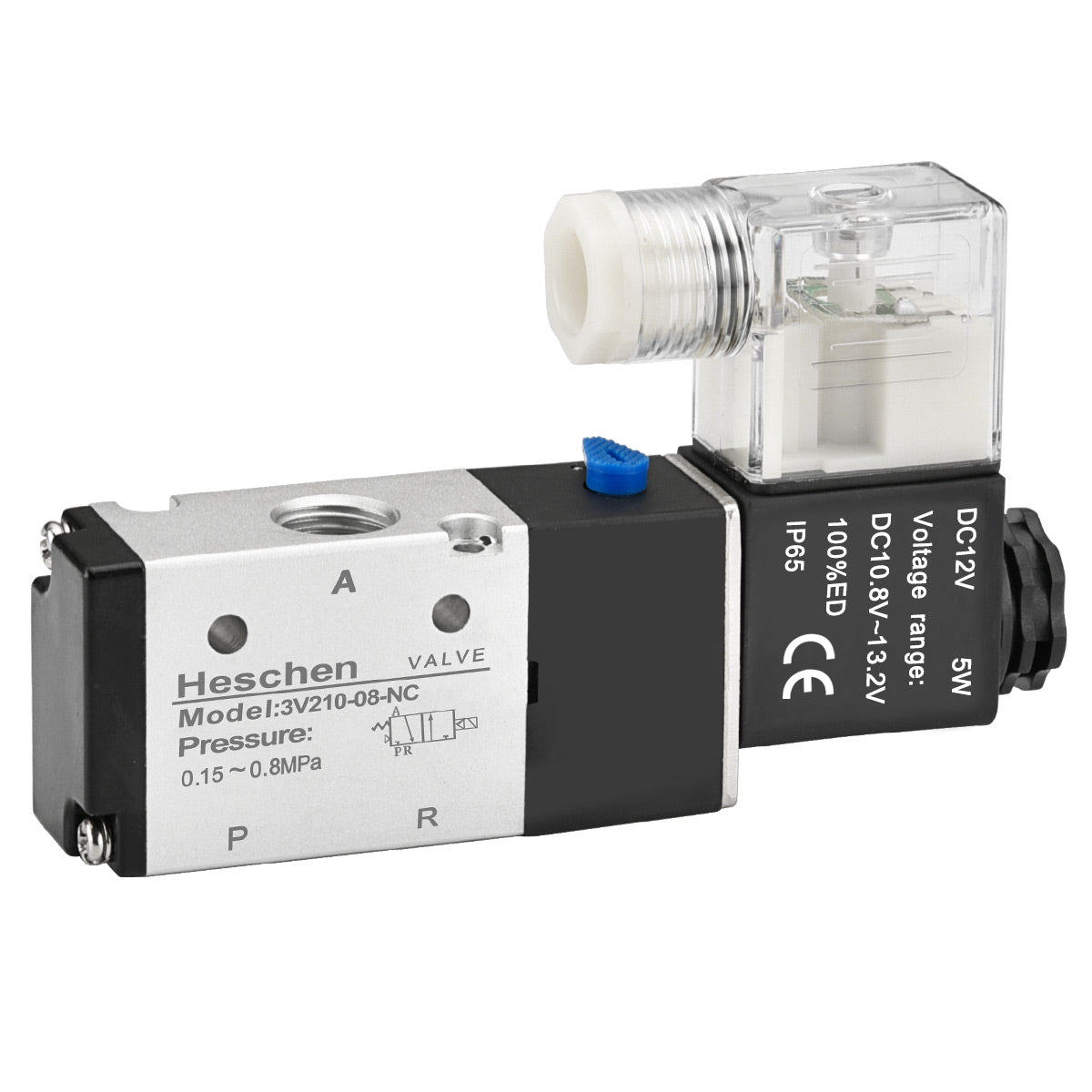 Heschen Électrovanne Pneumatique Électrique 3V210-08 DC24V PT1/4 - 3/2 Voies Avec Raccords Rapides
