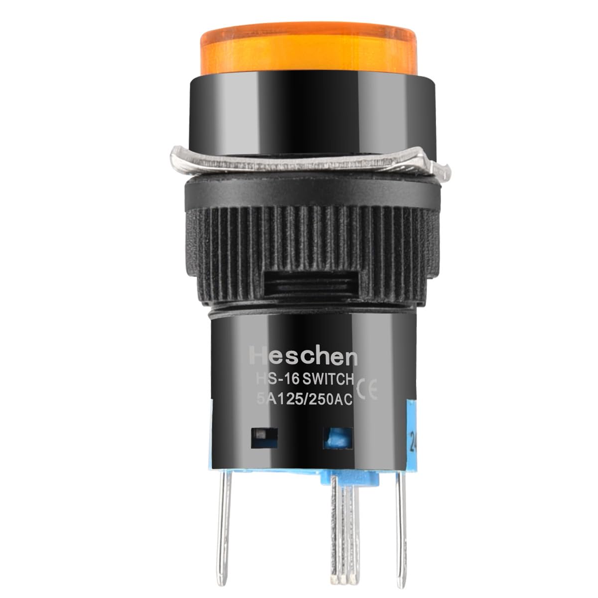 Heschen Interrupteur à bouton-poussoir carré de 16mm, type à verrouillage,  1NO 1NC, rouge bleu vert jaune orange, lampe LED 12V