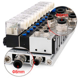 Heschen 10 Space Manifold Solenoid Valve 4V210-08 G1/4" 5 Way 2 Position with Base Muffler Quick Fittings Set