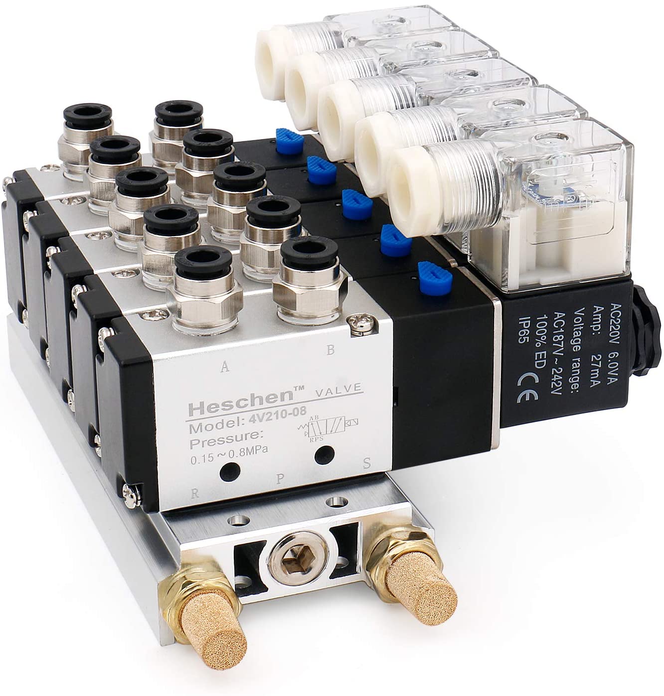Válvula solenoide de control de aire neumático DC 24V PT1/4'' 5 vías Válvula solenoide de control de aire neumático DC 24V PT1/4'' 5 vías