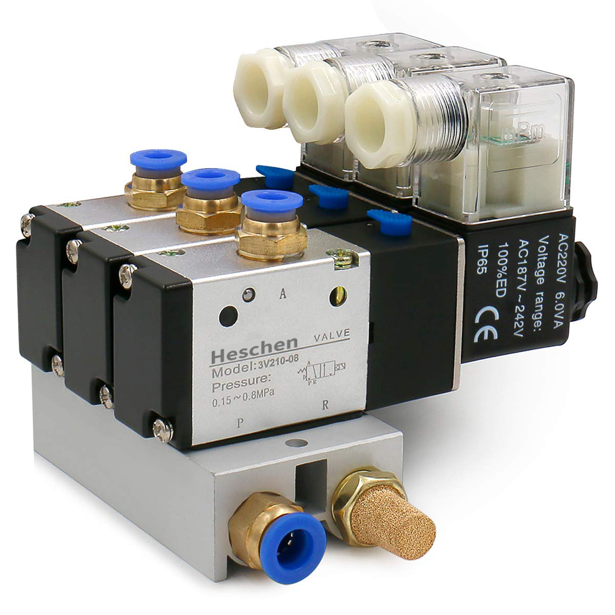Heschen Électrovanne Pneumatique 3V210-08 DC12V PT1/4 3/2 Voies