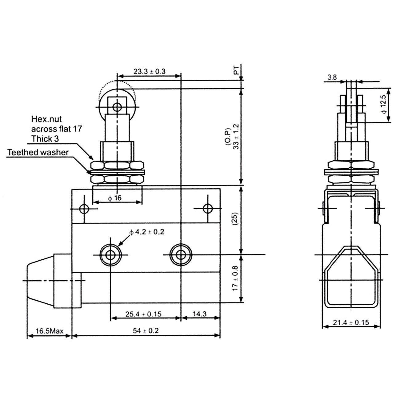 Momentray short hinge lever actuatorHorizontal limit switch