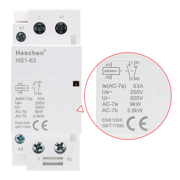 Contactor de CA doméstico CT1-63 63A 2 polos 1NA 1NC