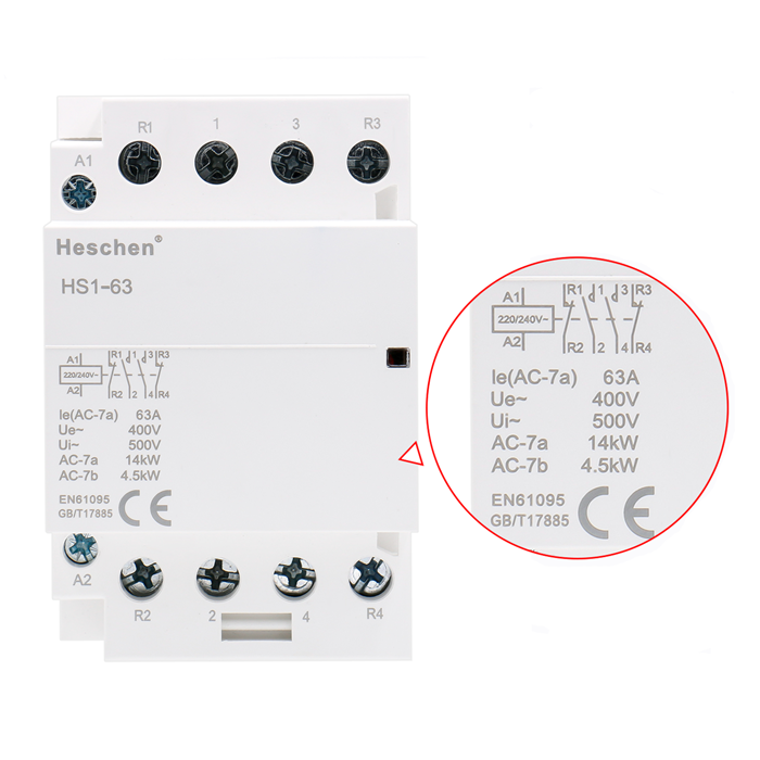 Contactor de CA doméstico CT1-63 63A 2 polos 1NA 1NC