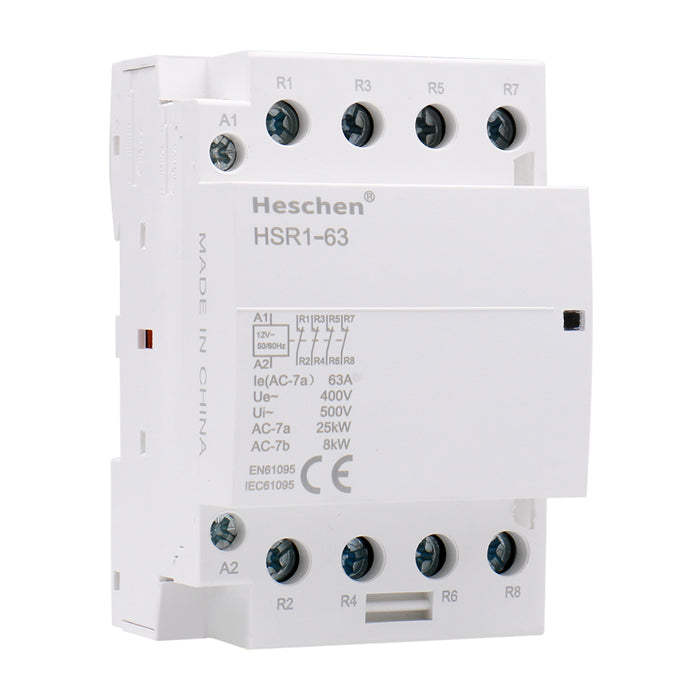 Heschen Contacteur AC modulaire domestique HS1-63M/22 63 A 4 pôles, 2NO 2NC, 220 VAC Bobines, montage sur rail DIN 35 mm, avec interrupteur de commande manuel Heschen Contacteur AC modulaire domestique HS1-63M/22 63 A 4 pôles, 2NO 2NC, 220 VAC Bobines, montage sur rail DIN 35 mm, avec interrupteur de commande manuel