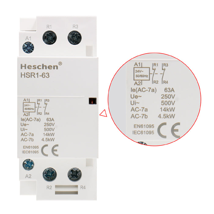 Contactor de CA doméstico HSR1-63 63A 2P NC Normalmente cerrado