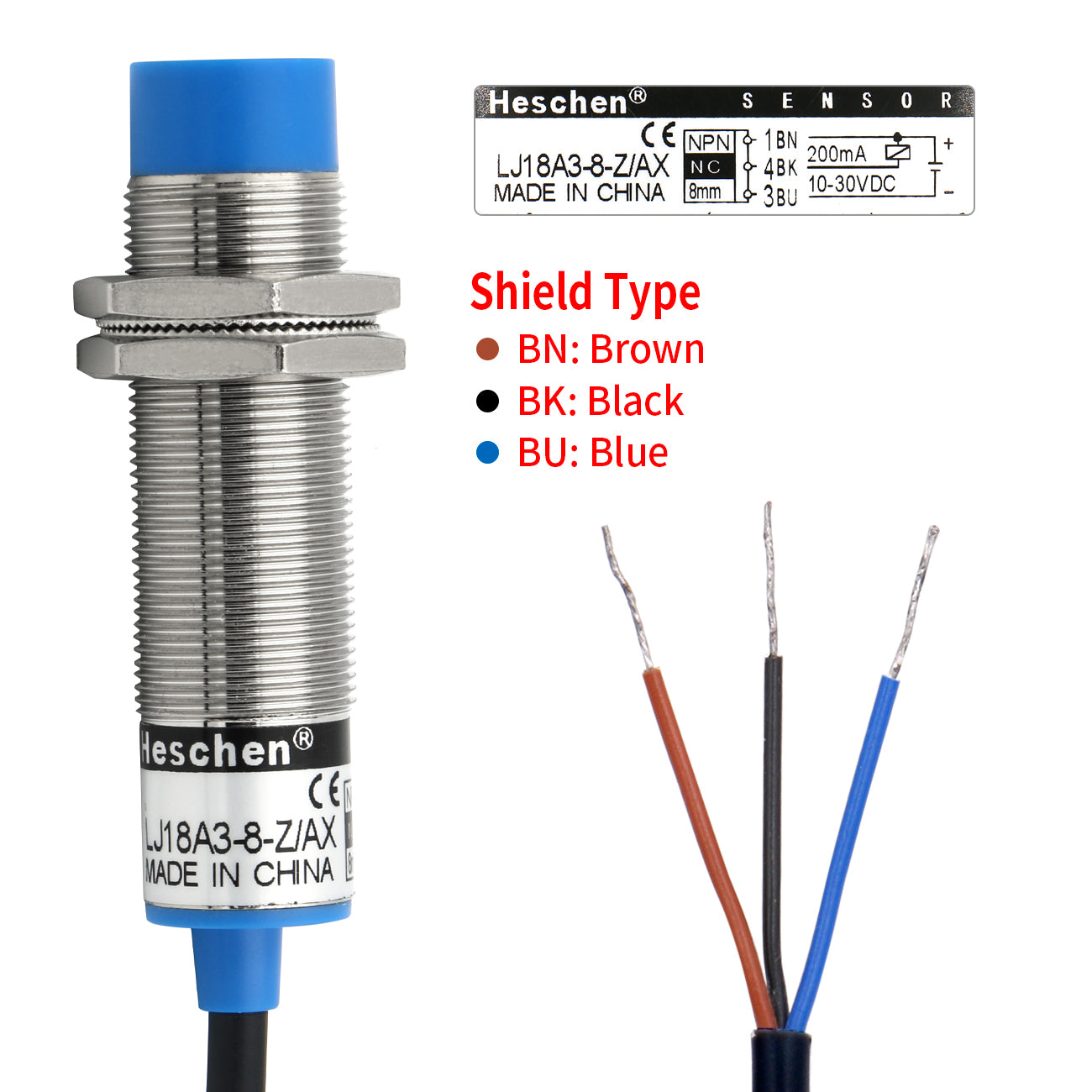 Interruptor de sensor de proximidad inductivo M18 LJ18A3-8-Z / AX
