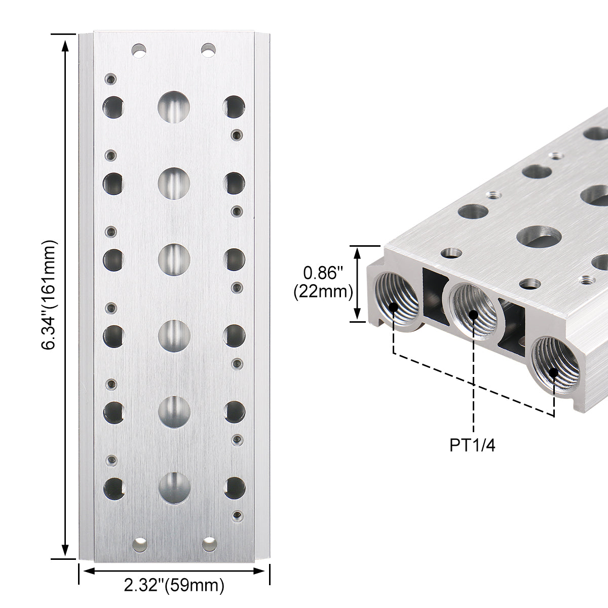 Heschen 2/3/4/5/6/7/8/9/10 Space PT1/4"  Thread Mainfold Base Socket work for 4V210 Pneumatic Solenoid Valve