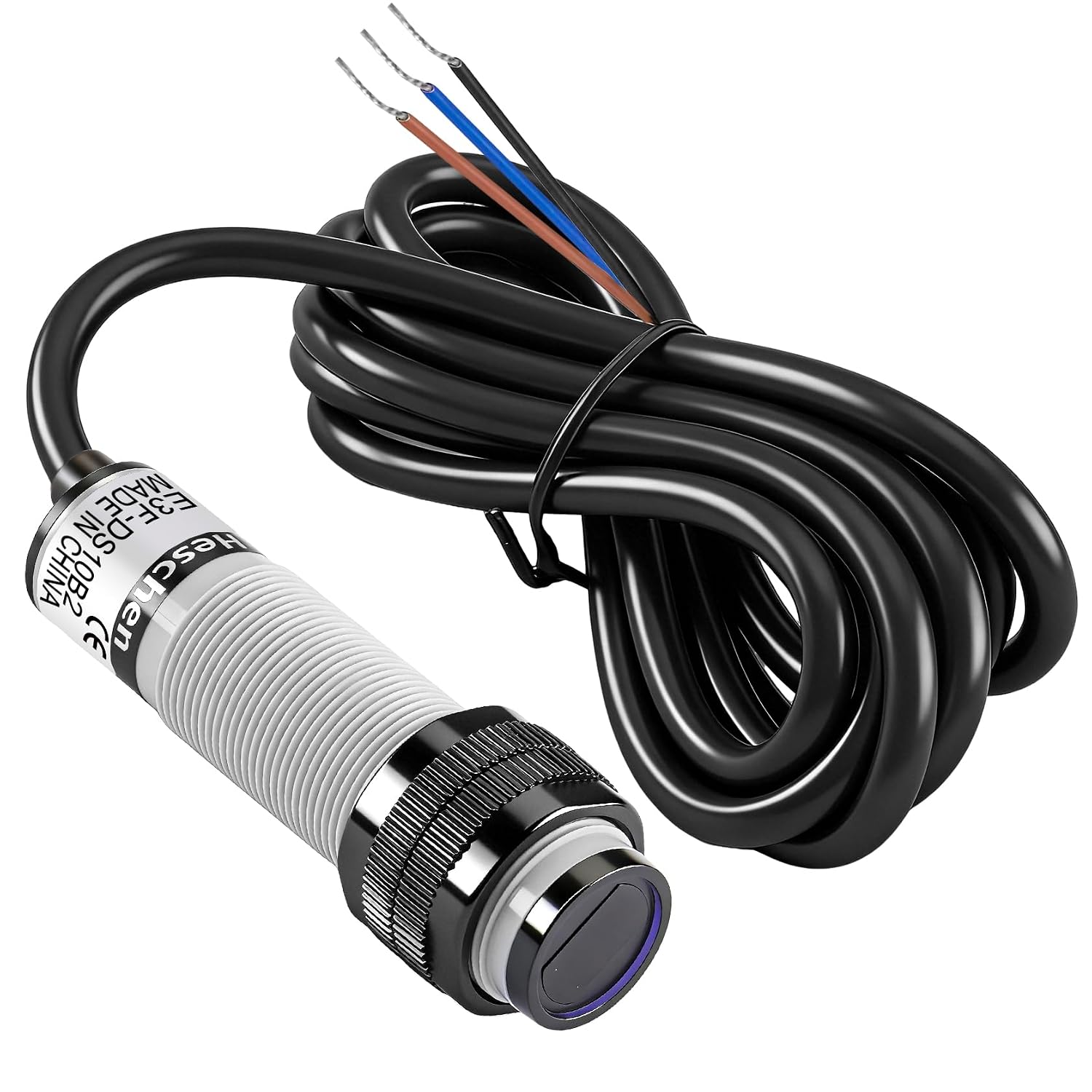 Heschen M18 Photoelectric Sensor Diffuse Reflection Sensor Switch E3F-DS10B2 NPN NC DC 10-30V 200mA Sensing Distance 10cm 3 Wires