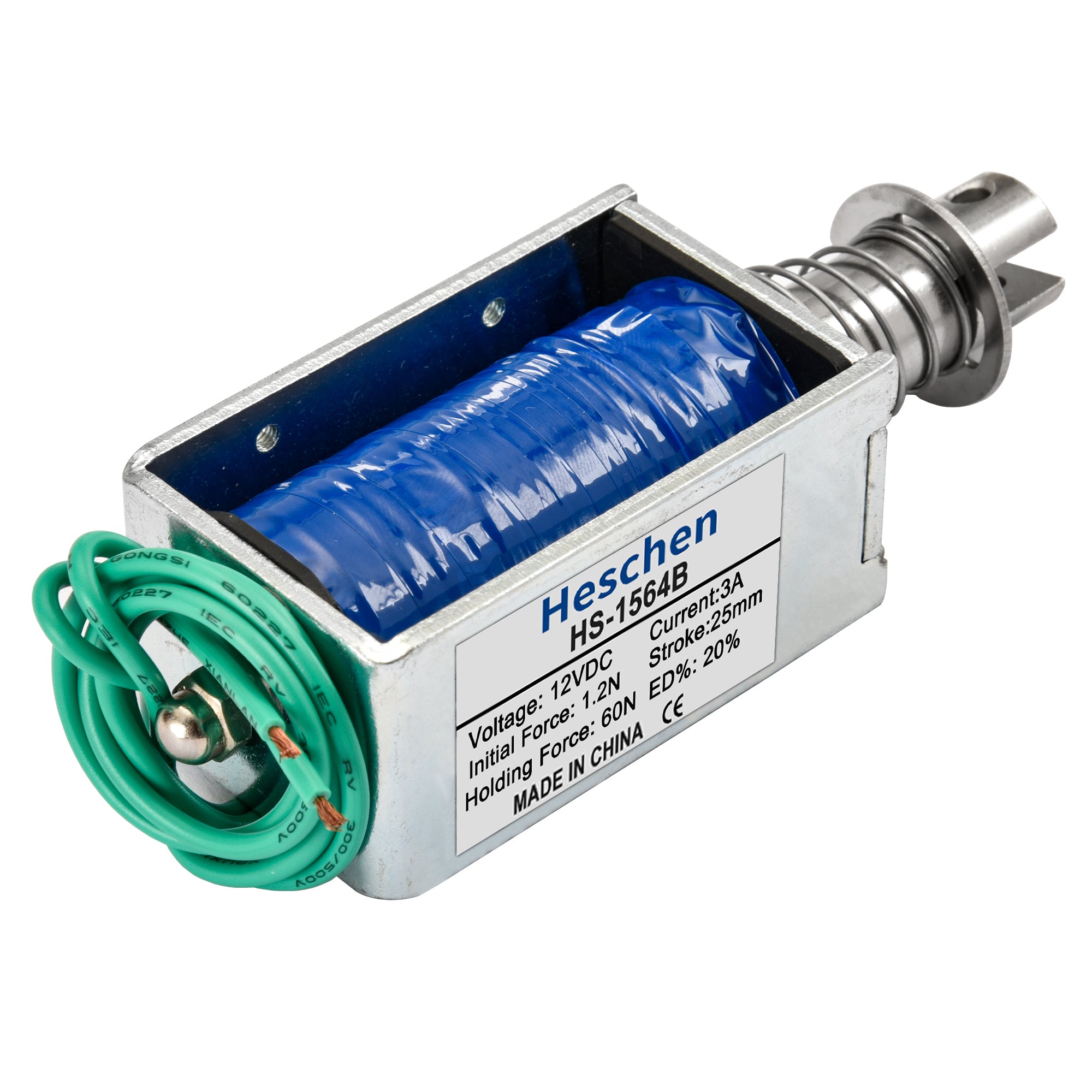 Heschen Solenoid Electromagnet customized HS-1564B 25mm DC 12V Stroke 60N Push Pull Type Open Frame Linear Movement