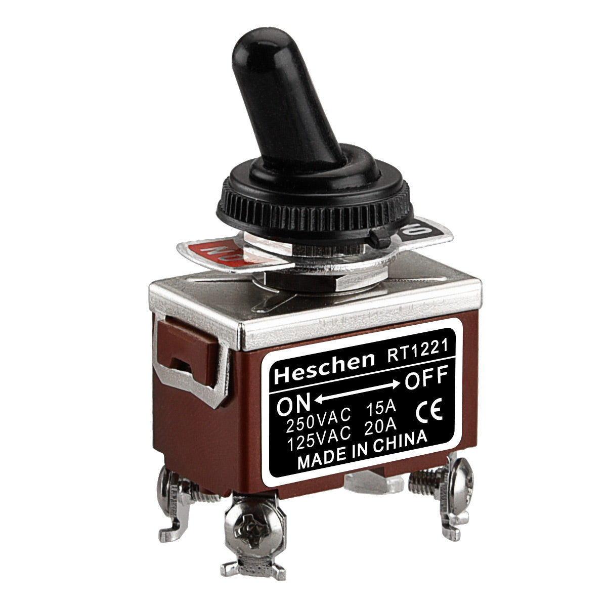 Heschen Metal Toggle Switch, RT1221, DPST, Maintained Type, ON/OFF, 2 Position, 15A 250VAC, with Waterproof Cap 5pcs