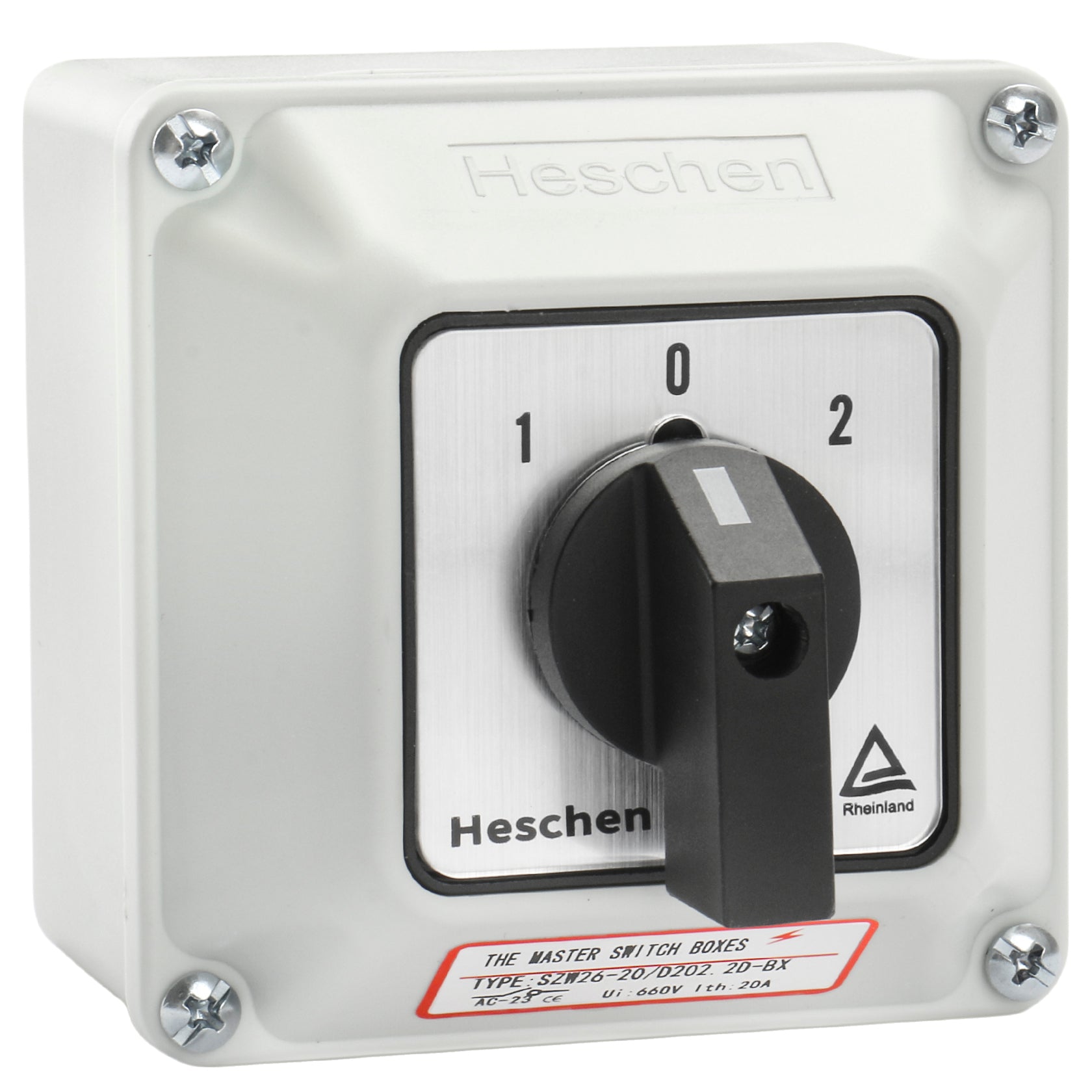 Heschen Universal Rotary Cam Selector Changeover Switch, SZW26-20/D202.2D-BX, 660V 20A, ON-Off-ON, 3 Position 2 Phase 8 Terminals, with Master Switch Exterior Box,TUV