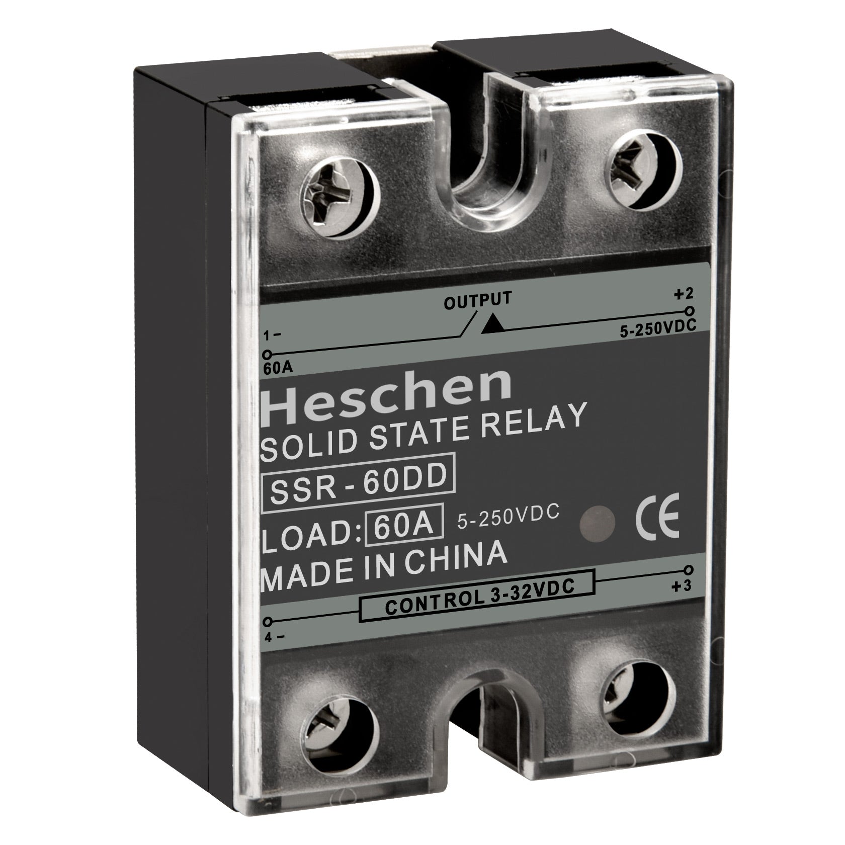 Heschen Single Phase DC Solid State Relay SSR-60DD 3-32 VDC/5-250VDC 60A