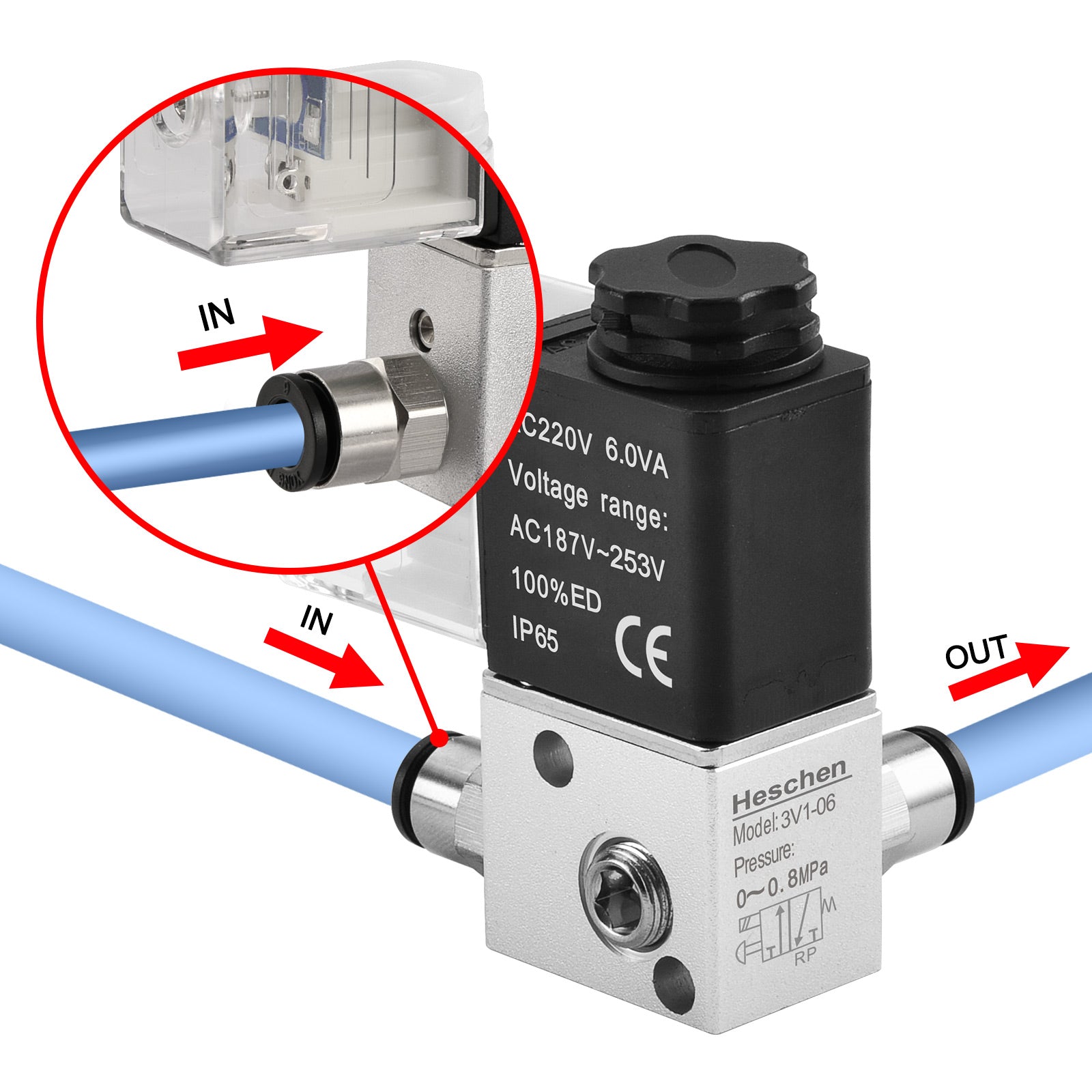 Heschen Electrical Pneumatic Solenoid Valve 3V1-06 12 VDC/24 VDC/110 V