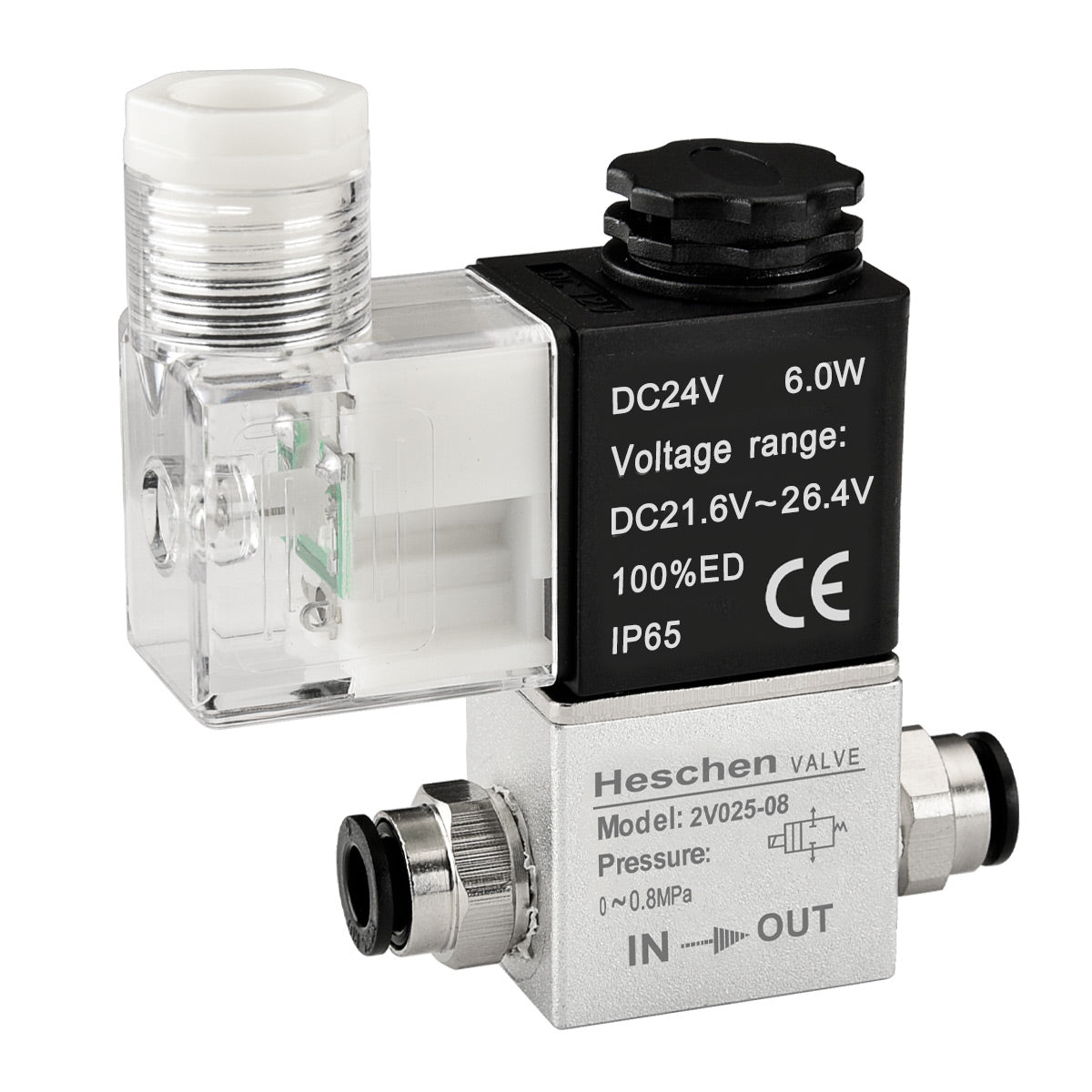 Heschen Electrical Pneumatic Solenoid Valve 2V025-08 DC24V PT1/4 2/2 Way Normally Closed CE IP65