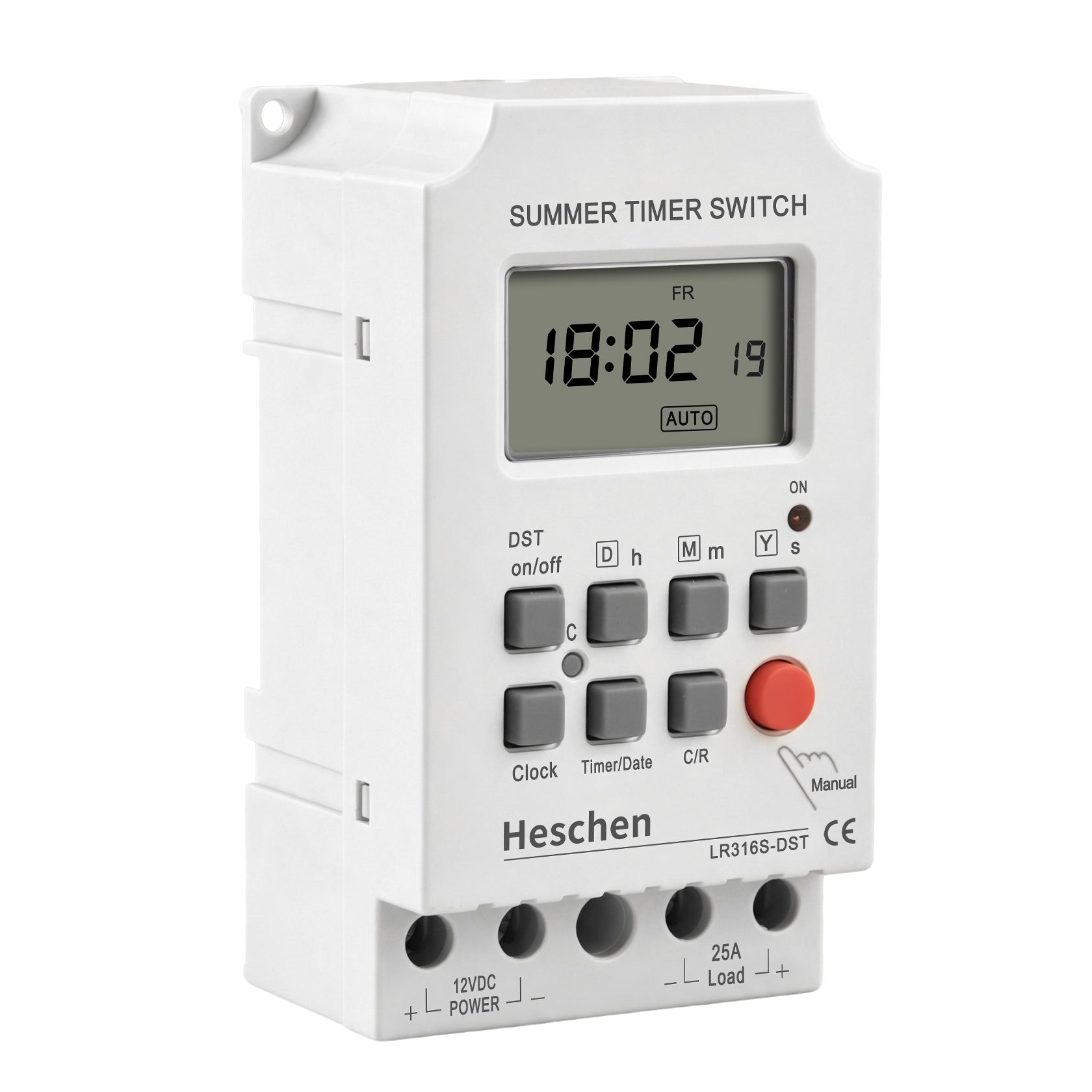 Heschen Digital Timer Switch LR316S-DST, DST Setting Function, 12V Input 220V AC Output, 1 Min to 168 Hours Time Range Programmable Time Relay