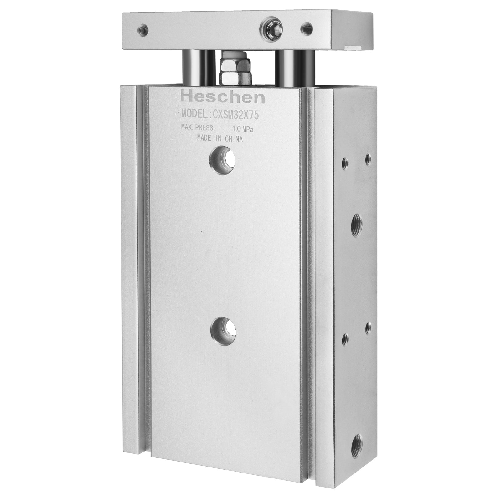 Heschen Compact Aluminum Air Cylinder CXSM 32-75 Guide Rod Plate Double Rod Guided Pneumatic Slide Bearing Cushioned