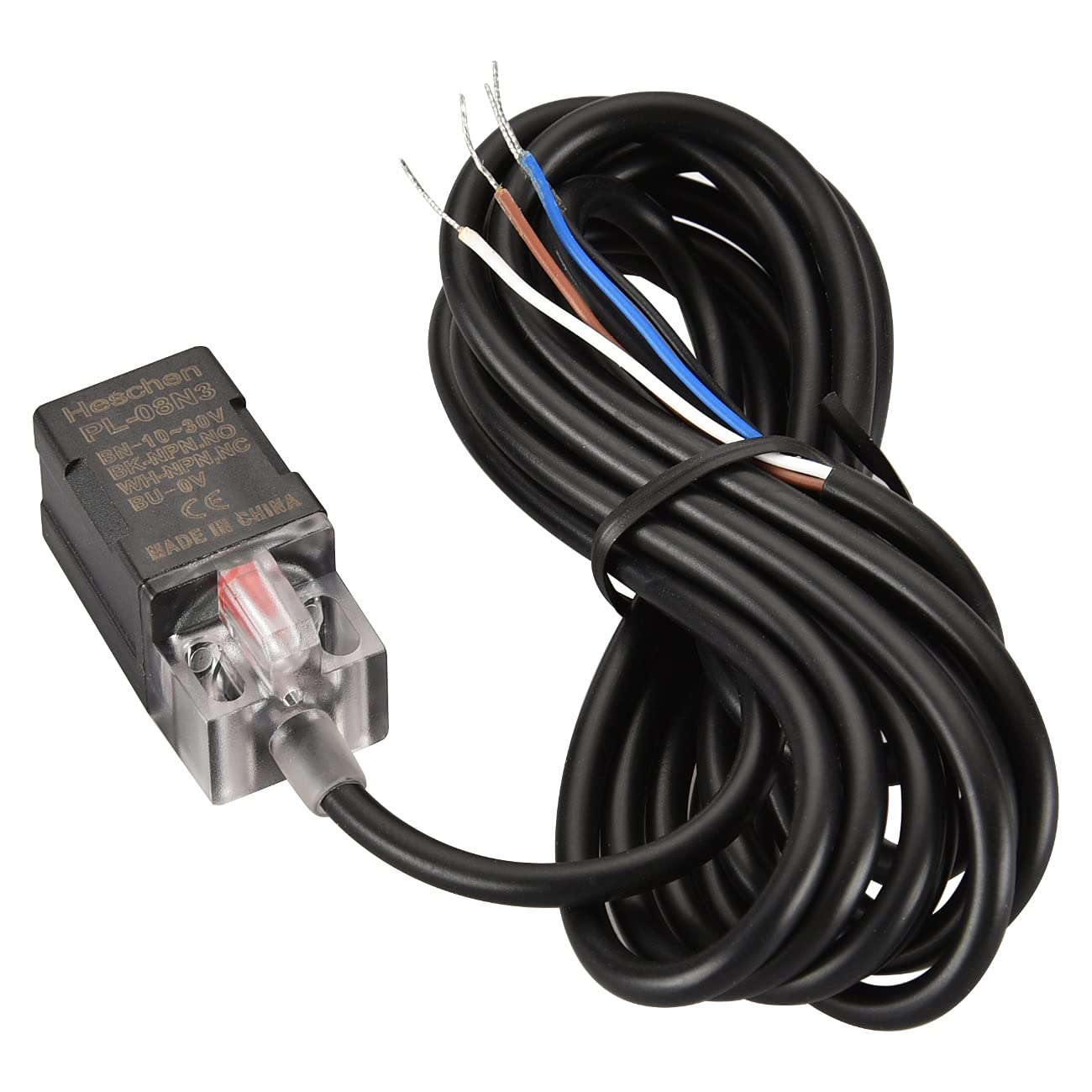 Heschen Square Inductive Proximity Sensor Switch Non-Shield Type PL-08N3 Detector Distance 8mm 10-30VDC 200mA NPN NO+NC 4 Wire,Pack of 5