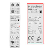 Household AC Contactor HSR1-25 2 Pole Two Normally Closed 220V/230V Coil Voltage 35 mm DIN Rail Mount