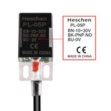 Heschen Square Inductive Proximity Sensor Switch, Non-Shield Type, PL-05P, Detector Distance 5mm, 10-30VDC 200mA, PNP Normally Open(NO), 3 Wire,Pack of 5