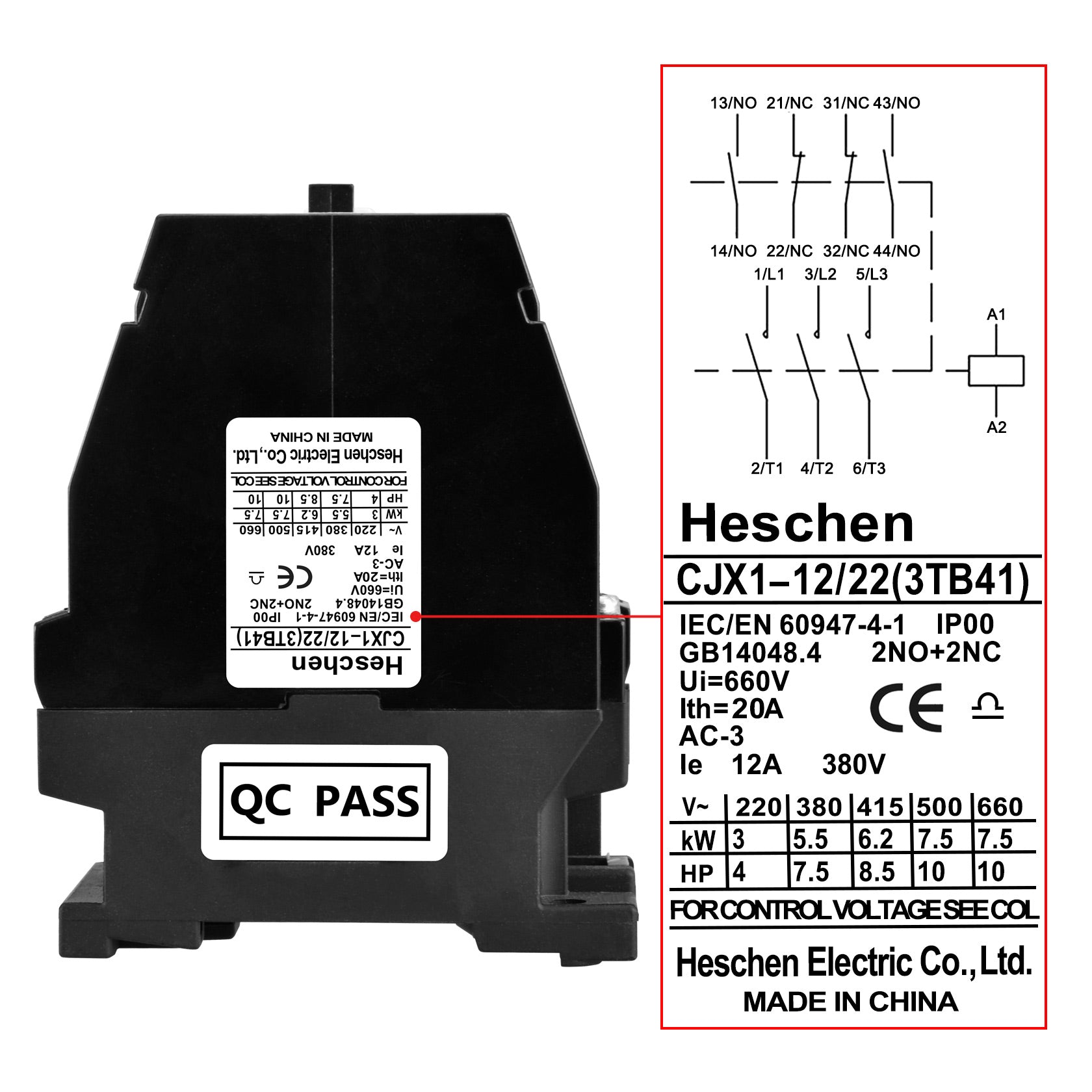 AC Contactor CJX1-12/22 220V 50/60Hz Coil 3P 3 Pole 2NO+2NC