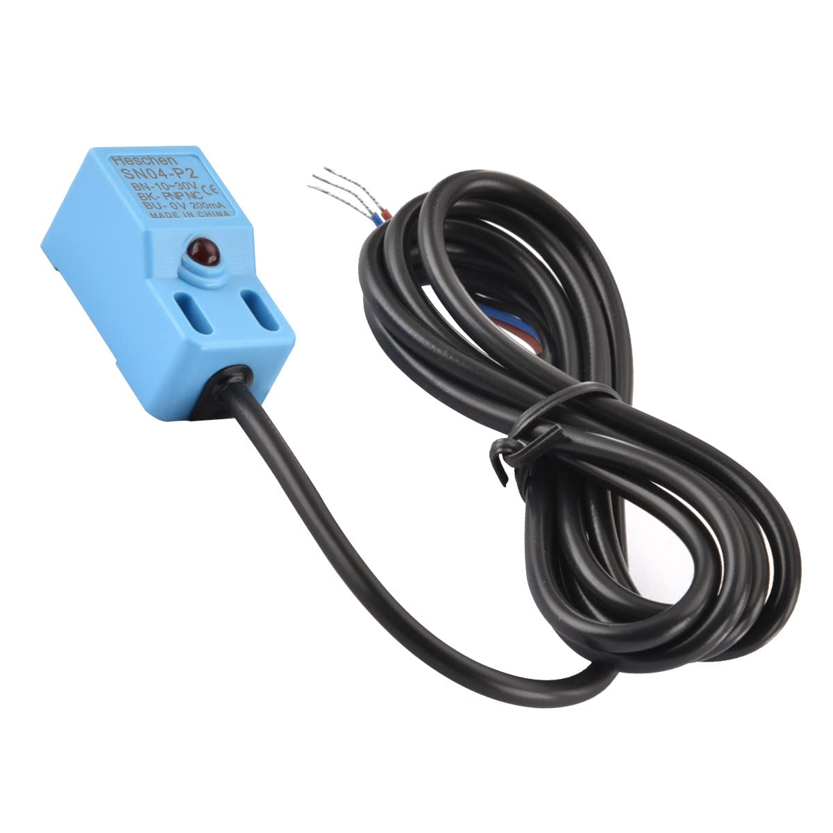 Heschen Square Inductive Proximity Sensor Switch, Non-Shield Type, SN04-P2, Detector Distance 5mm, 10-30VDC 200mA, PNP Normally Closed(NC), 3 Wire,Pack of 5