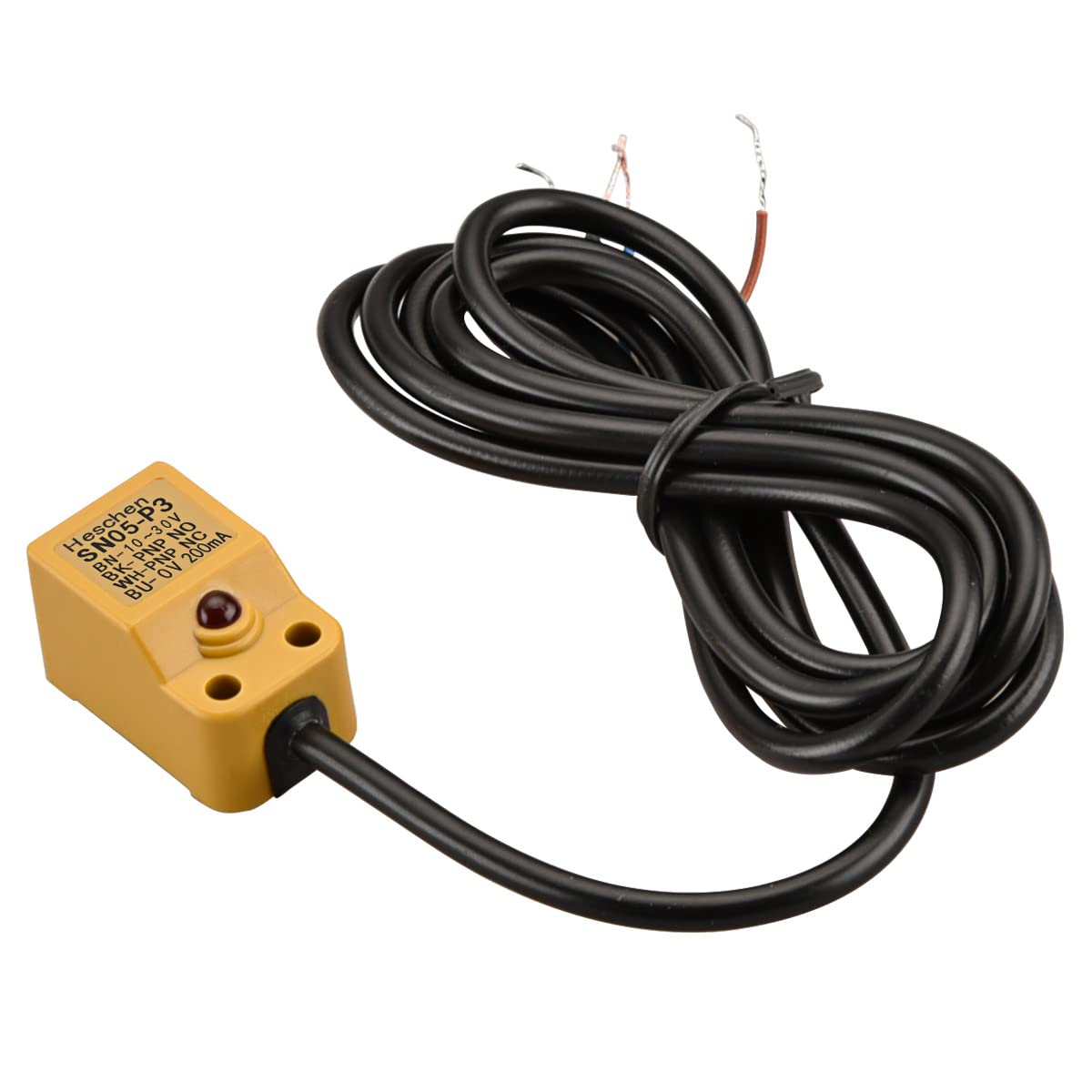 Heschen Square Inductive Proximity Sensor Switch, Non-Shield Type, SN05-P3, Detector Distance 5mm, 10-30VDC 200mA, PNP NO+NC, 4 Wire,Pack of 5