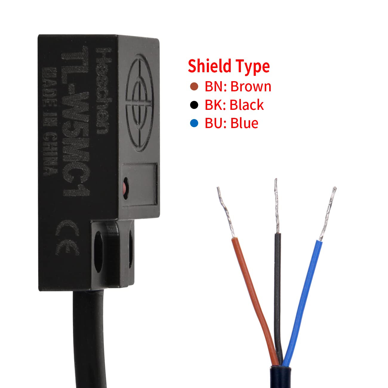 Heschen Square Inductive Proximity Sensor Detection Switch, Non-Shield Type, TL-W5MC1, Detector Distance 5mm, 10-30VDC 200mA, NPN Normally Open(NO), 3 Wire, CE,Pack of 5