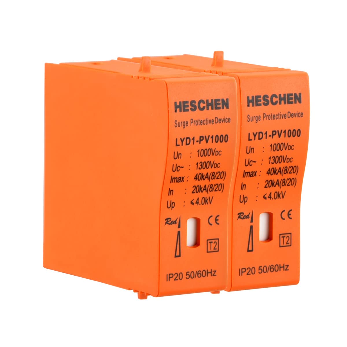 Heschen Surge Protective Device Module, LYD1-PV1000, 1000VDC 20KA, 35mm DIN Rail Mounting, 2PCS