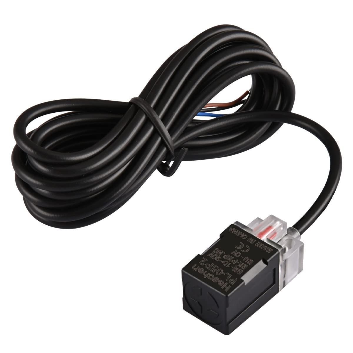 Heschen Square Inductive Proximity Sensor Switch, Non-Shield Type, PL-05P2, Detector Distance 5mm, 10-30VDC 200mA, PNP Normally Closed(NC), 3 Wire,Pack of 5