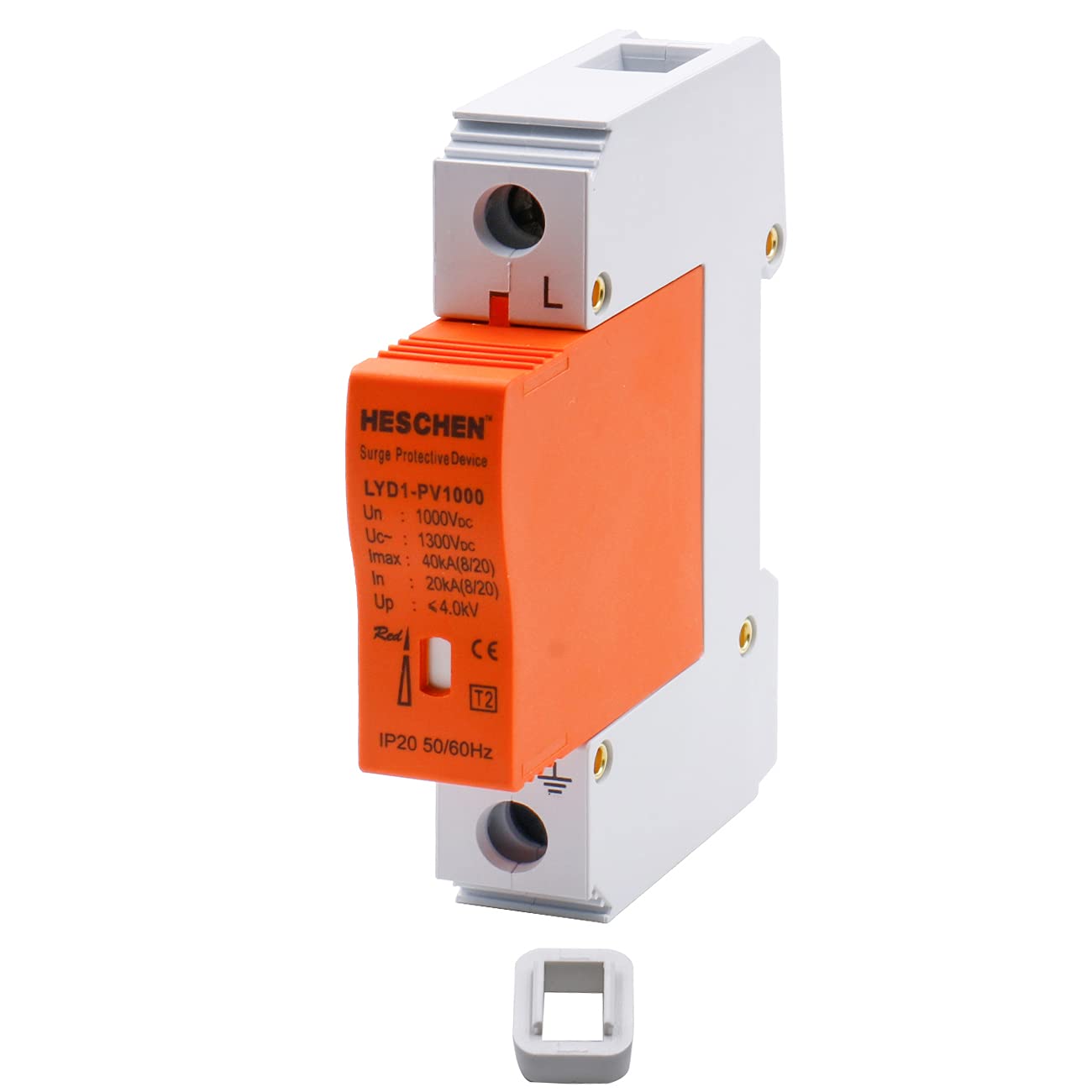 Heschen Surge Protective Device for PV, LYD1-PV1000, 1P 1000VDC 20KA, Fire-Proof, 35mm DIN Rail Mounting