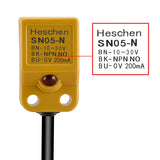 Heschen Square Inductive Proximity Sensor Switch, Non-Shield Type, SN05-N, Detector Distance 5mm, 10-30VDC 200mA, NPN Normally Open(NO), 3 Wire,Pack of 5