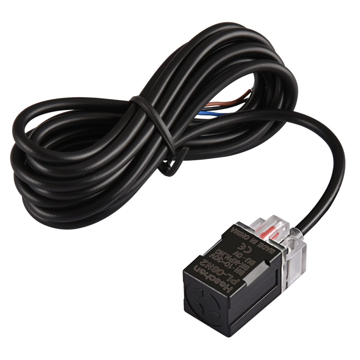 Heschen Square Inductive Proximity Sensor Switch, Non-Shield Type, PL-08N2, Detector Distance 8mm, 10-30VDC 200mA, NPN Normally Closed(NC), 3 Wire,Pack of 5