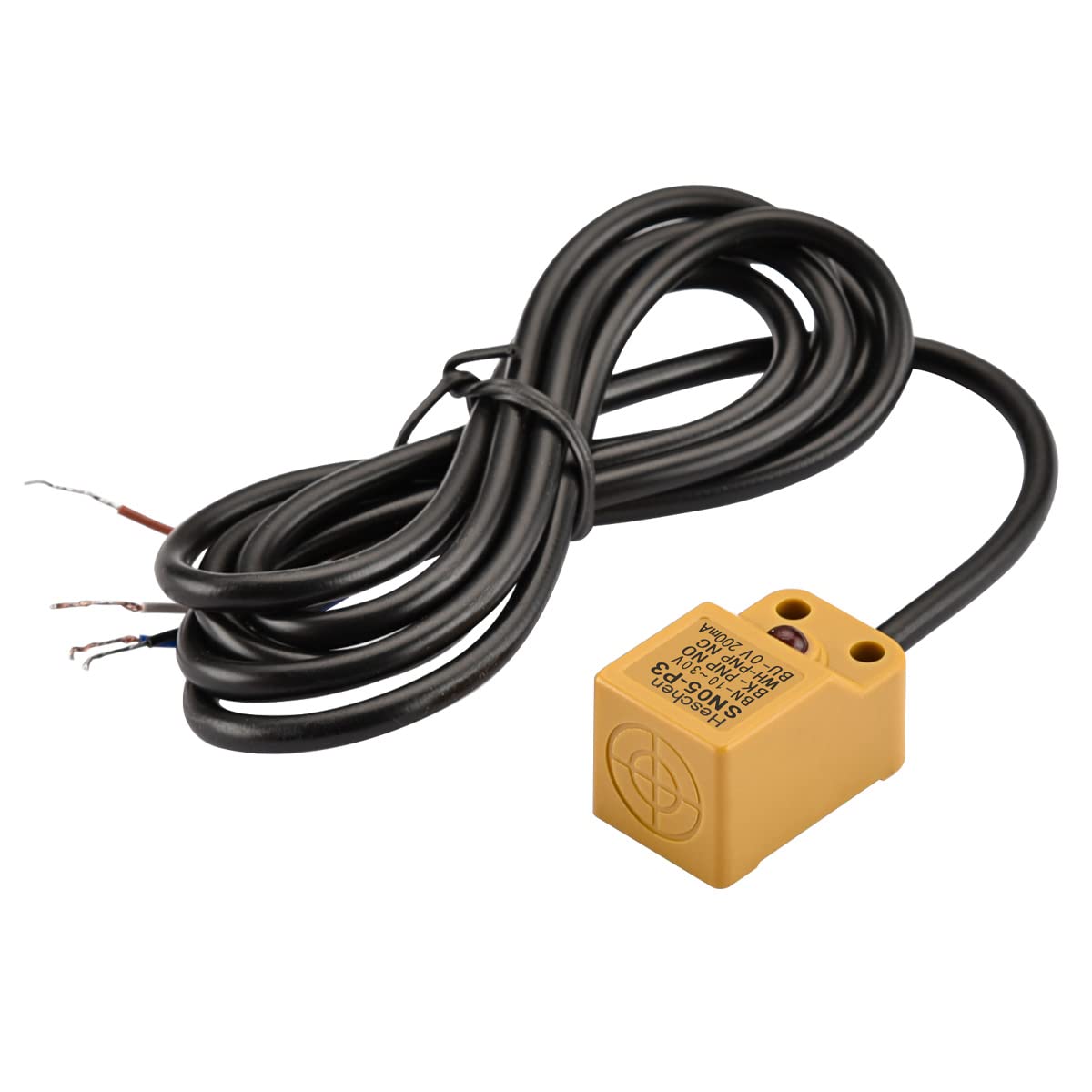 Heschen Square Inductive Proximity Sensor Switch, Non-Shield Type, SN05-P3, Detector Distance 5mm, 10-30VDC 200mA, PNP NO+NC, 4 Wire,Pack of 5