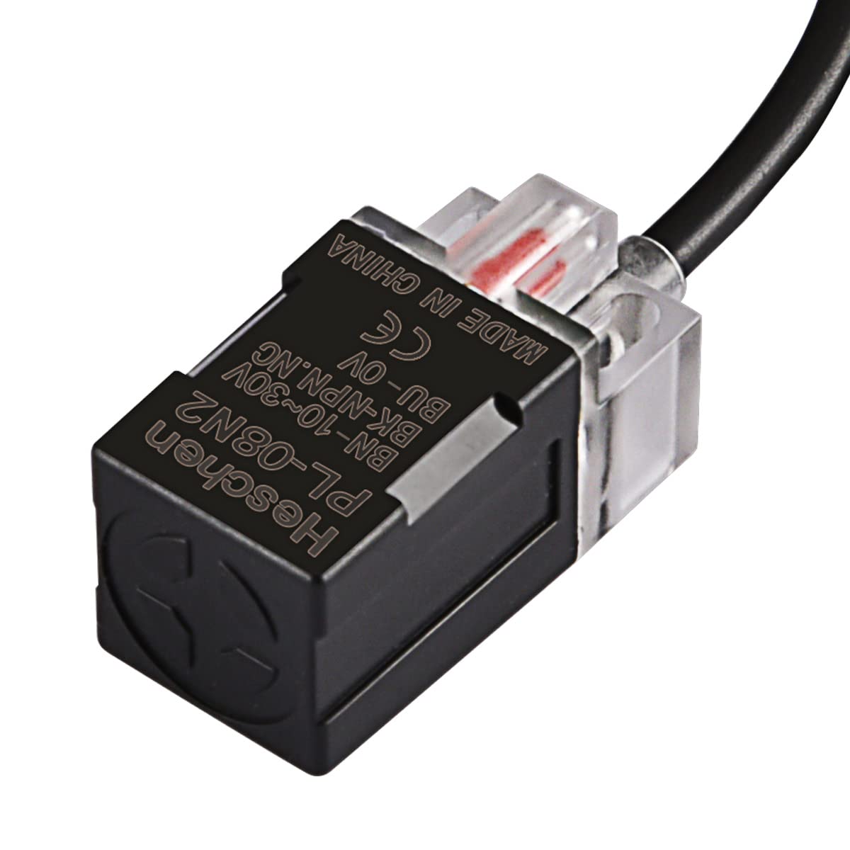 Heschen Square Inductive Proximity Sensor Switch, Non-Shield Type, PL-08N2, Detector Distance 8mm, 10-30VDC 200mA, NPN Normally Closed(NC), 3 Wire,Pack of 5