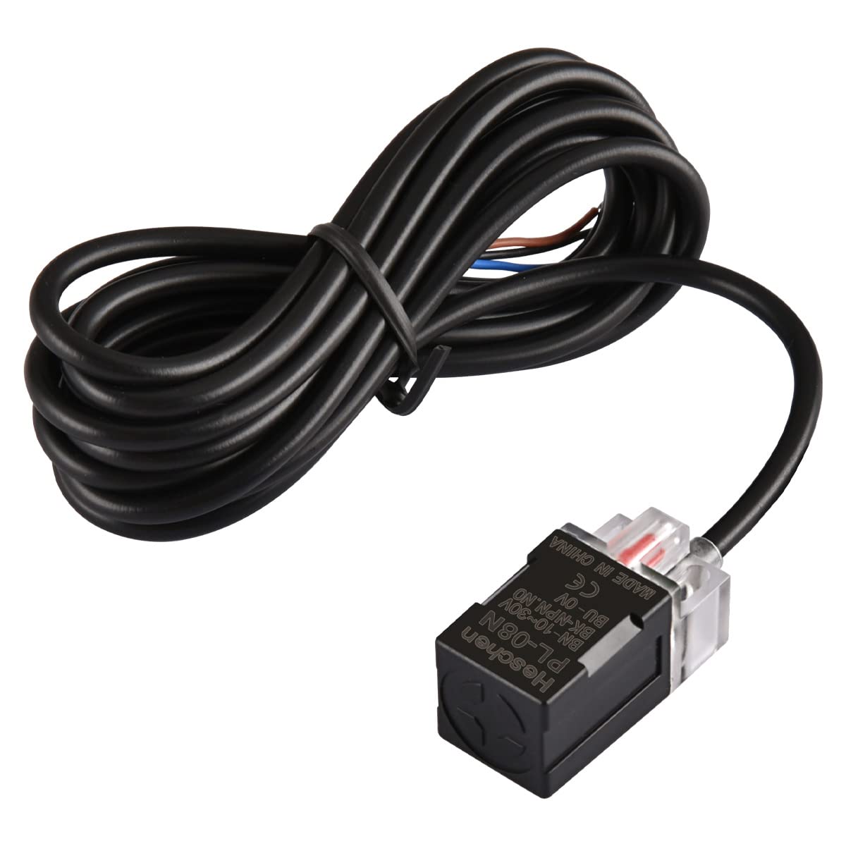 Heschen Square Inductive Proximity Sensor Switch, Non-Shield Type, PL-08N, Detector Distance 8mm, 10-30VDC 200mA, NPN Normally Open(NO), 3 Wire,Pack of 5