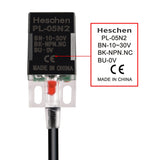 Heschen Square Inductive Proximity Sensor Switch, Non-Shield Type, PL-05N2, Detector Distance 5mm, 10-30VDC 200mA, NPN Normally Closed(NC), 3 Wire,Pack of 5