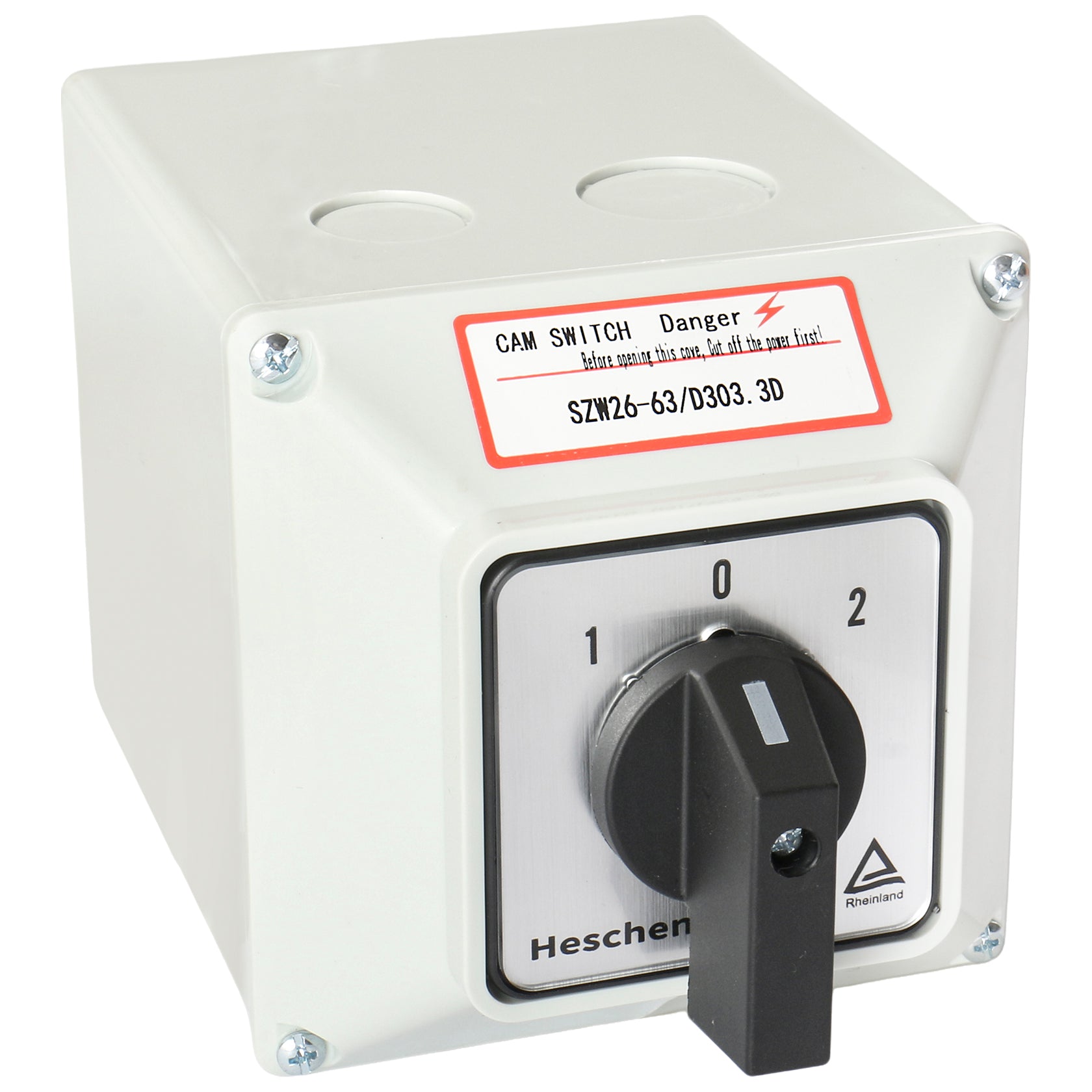 Heschen Universal Rotary Changeover Cam Switch SZW26-63/D303.3D 660V 63A 3 Switch Positions (1-0-2) 3 rotors (with 12 terminals) Box Version