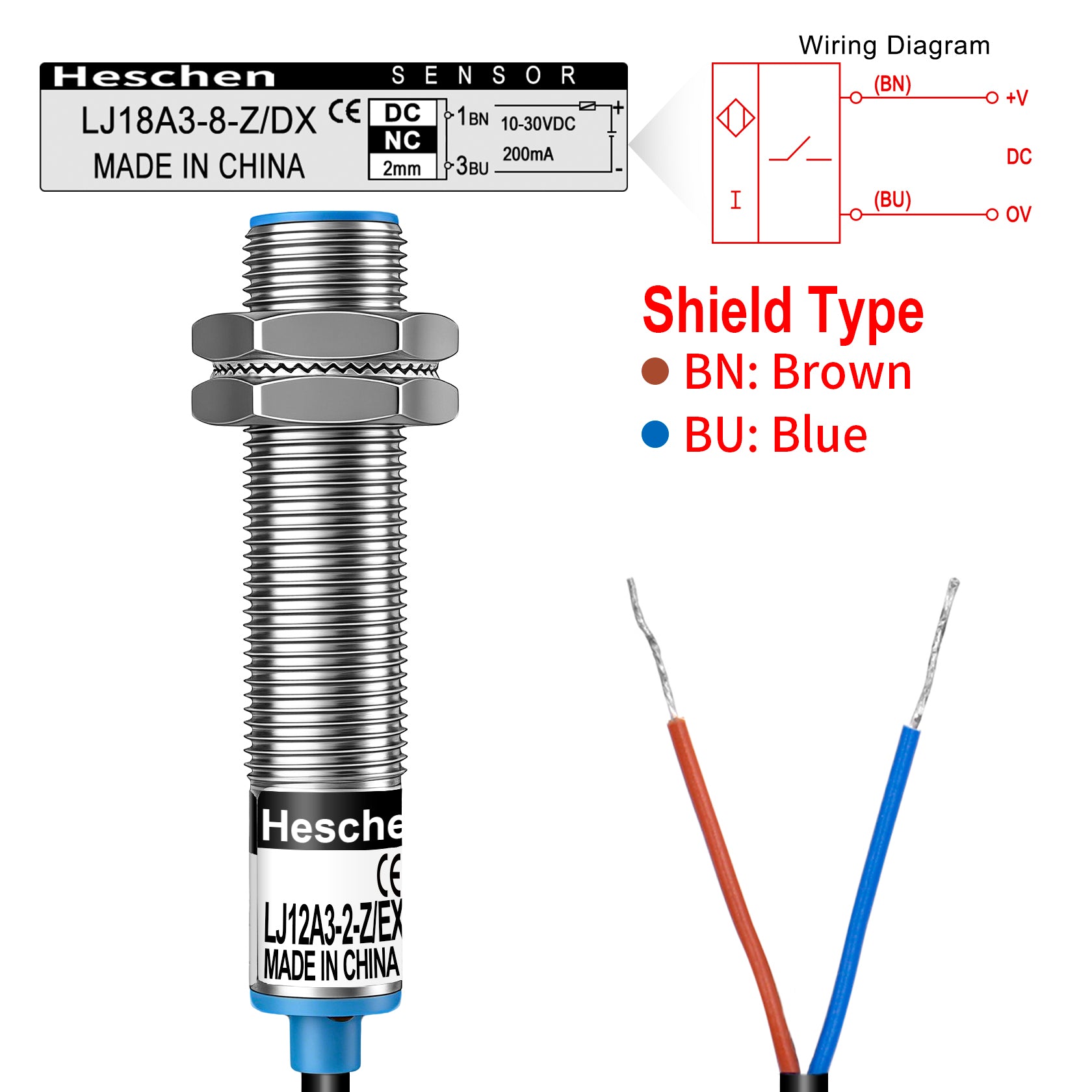 M12 Inductive Proximity Sensor Switch Screen Shield Type Normally