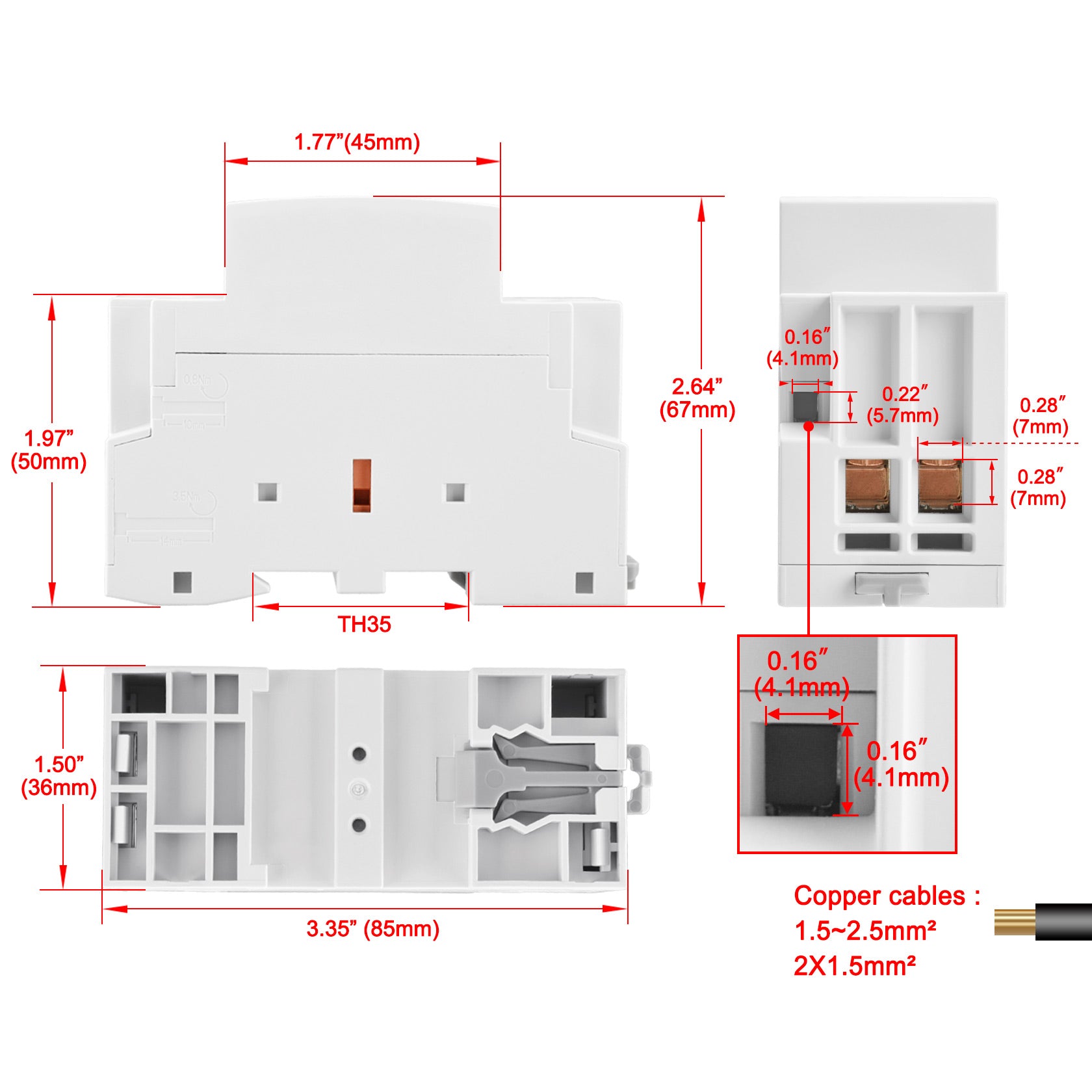 Heschen Household AC Contactor, CT1-63, 2 Pole Two Normally Open, AC 220V/240V Coil Voltage, 35 mm DIN Rail Mount