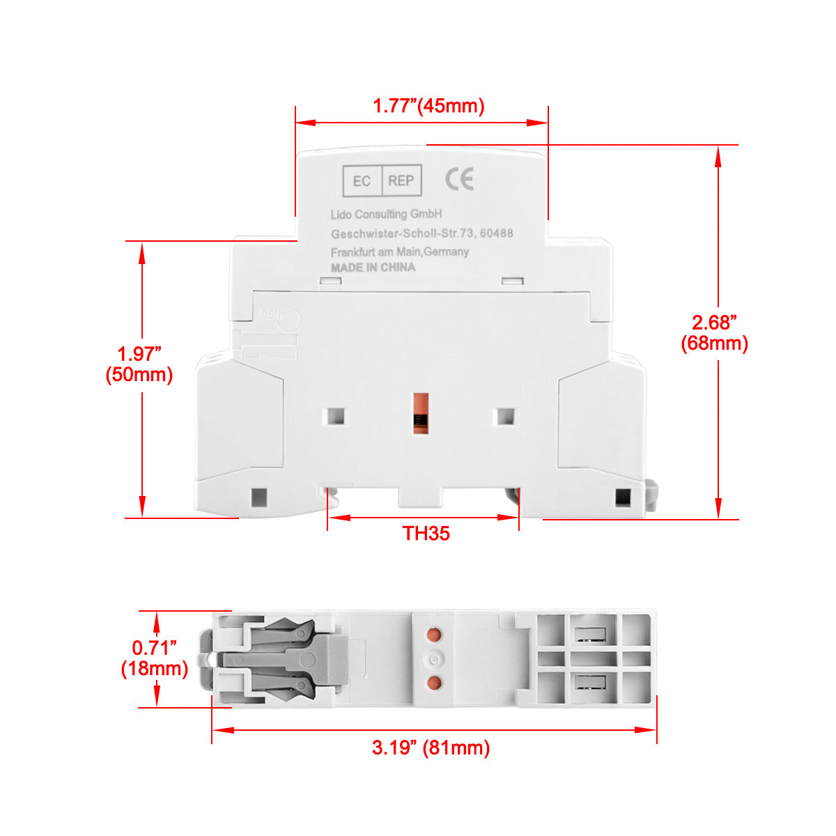 Household AC Contactor CT1-25 Ie 25A 2 Pole Two Normally Open 24V Coil Voltage 35mm DIN Rail Mount