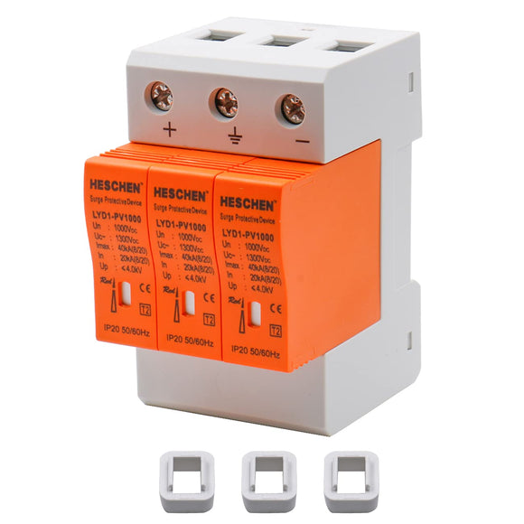 Heschen Surge Protective Device for PV, LYD1-PV1000, 3P 1000VDC 20KA, Fire-Proof, 35mm DIN Rail Mounting