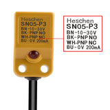 Heschen Square Inductive Proximity Sensor Switch, Non-Shield Type, SN05-P3, Detector Distance 5mm, 10-30VDC 200mA, PNP NO+NC, 4 Wire,Pack of 5