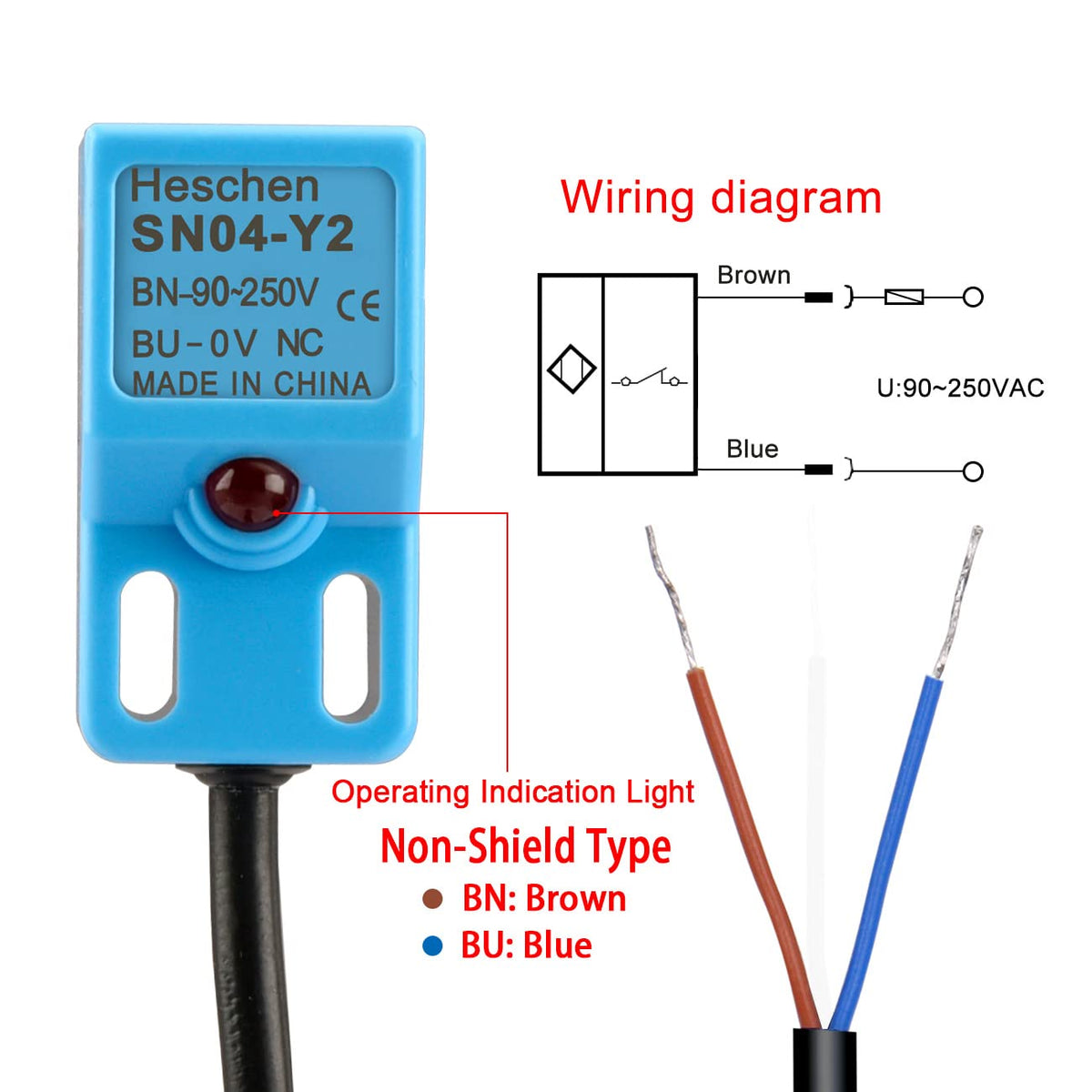Heschen Square Inductive Proximity Sensor Switch, Non-Shield Type, SN0
