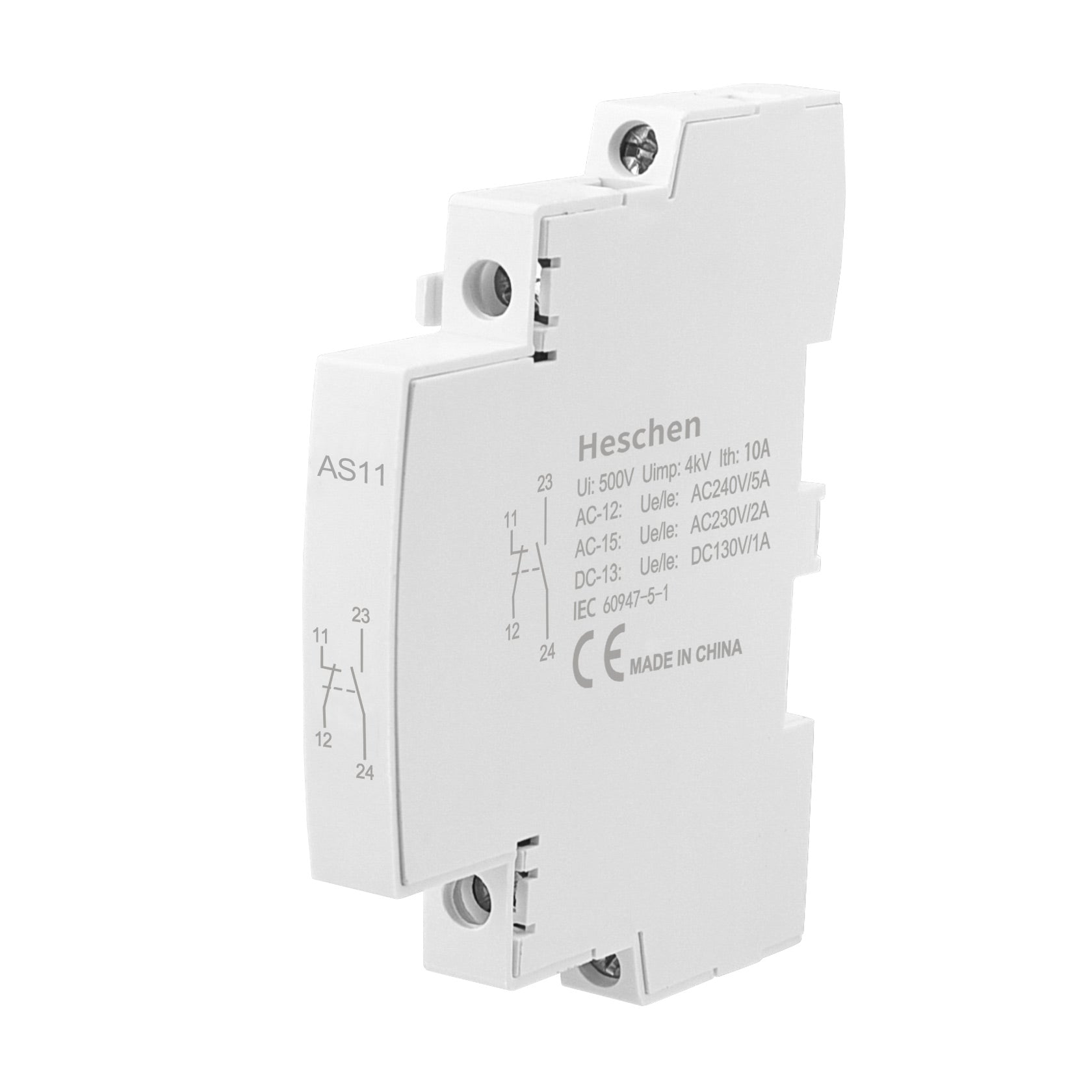 Heschen Auxiliary Contact for AC Contactors AS11/AS02/AS20 1NO+1NC/2NC/2NO 500V 50/60Hz Side Mounted