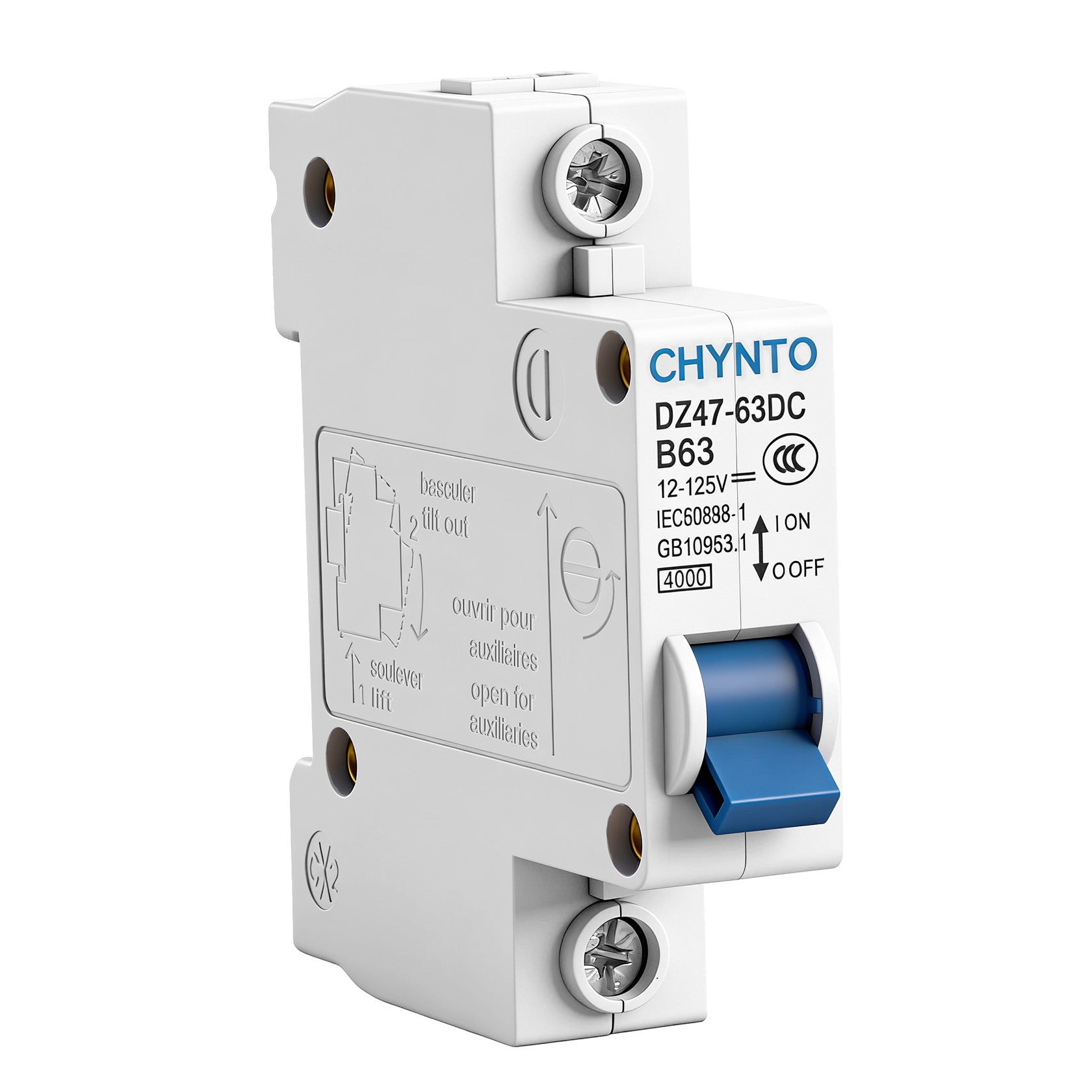 Heschen DC Miniature Circuit Breaker,1P, DZ47-63DC,  DC 12-125V 63A, Electric Vehicle Circuit Breaker, 35mm DIN Rail Mounting