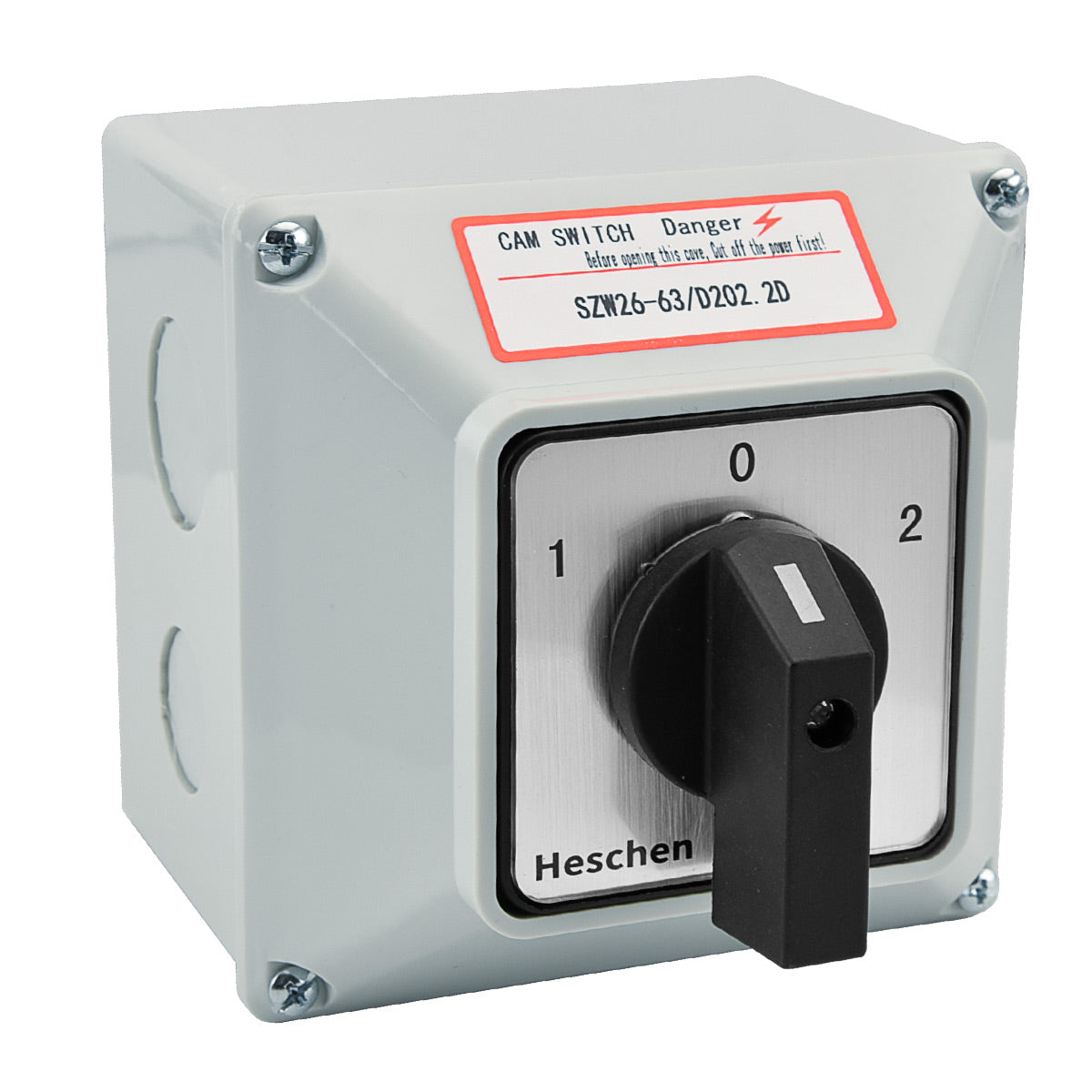 Universal Rotary Cam Toggle Switch, SZW26-63/D202.2D, 660V 63A, ON-OFF-ON 3 Positions, 2 Phases, 8 Terminals, with Main Switch Exterior Box, CE