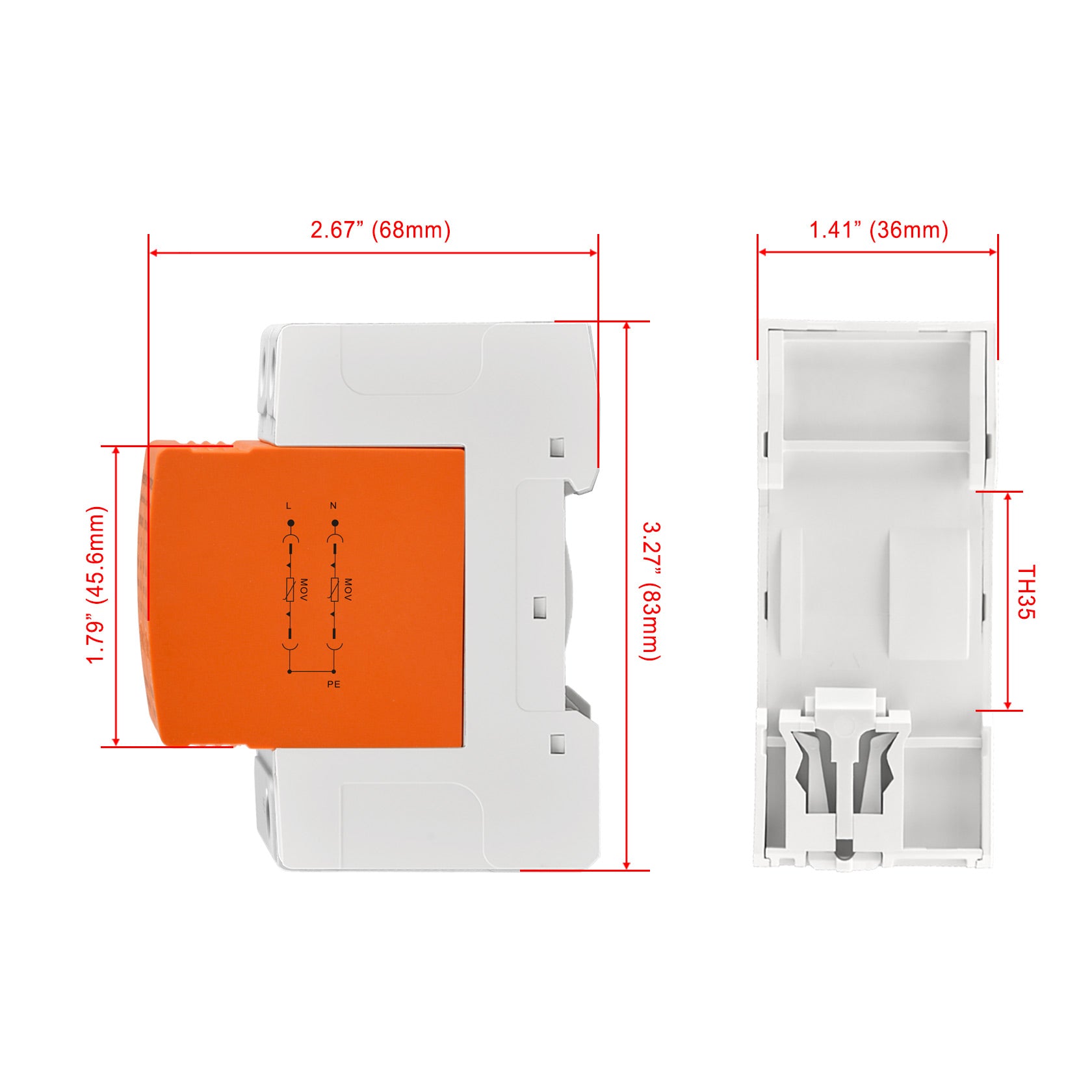 Heschen Surge Protective Device, LYD1-C40/275, 2P 275V 20KA, Fire-Proof, Low-Voltage Arrester, 35mm DIN Rail Mounting