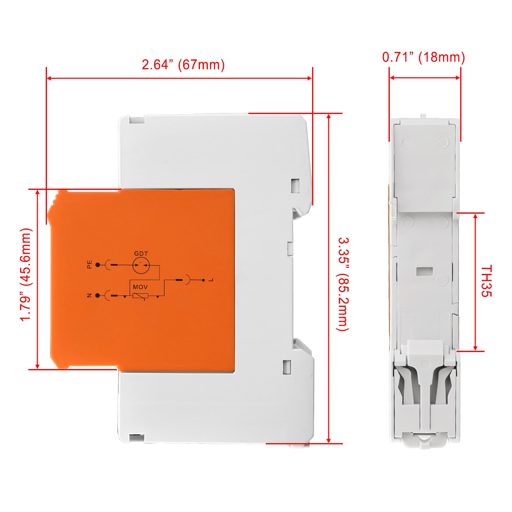 Heschen Surge Protective Device SPD, HS-40D, 275VAC 20KA, 1+NPE, L-Line Down, Fire-Proof, Low-Voltage Arrester, 35mm DIN Rail Mounting